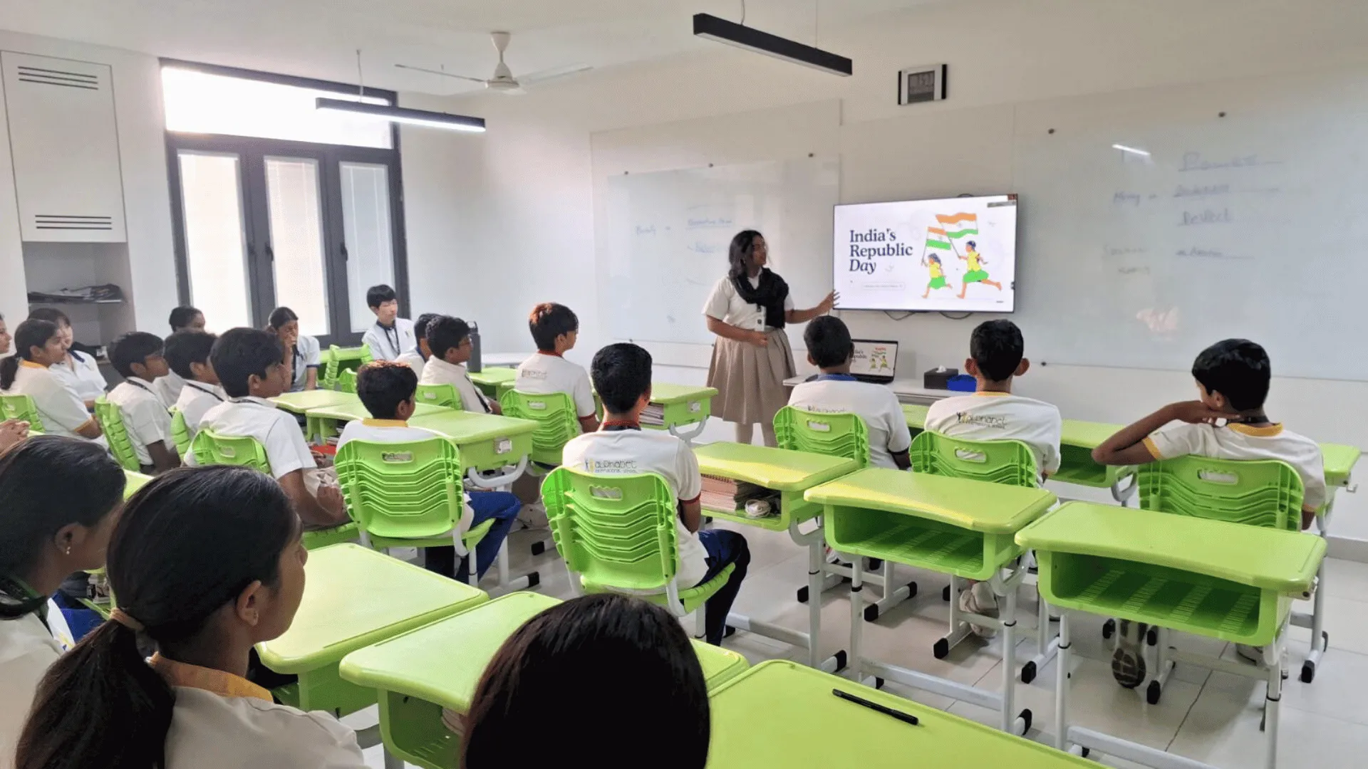 Students in a lively classroom discussion